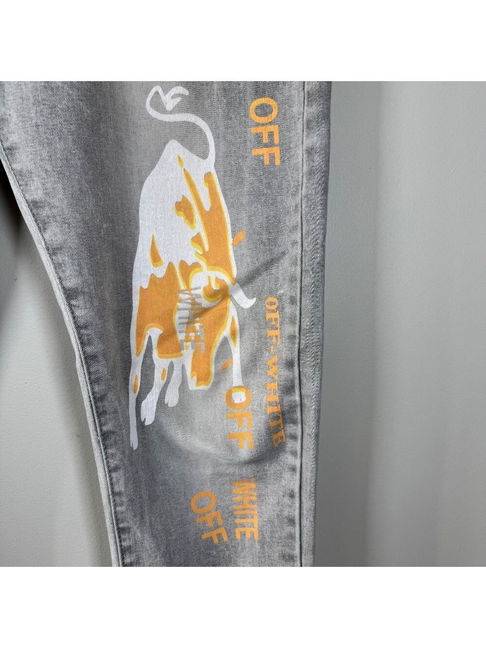 Off-White c/o Virgil Abloh Main Label 2013 Orange Graphic Skinny Jeans size 36 - Picture 2 of 15